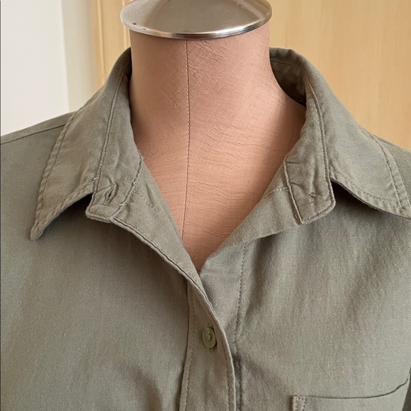 ABERCROMBIE & FITCH Career Preppy 100% Cotton Olive Long SLV Belted Shirtdress M - Picture 4 of 16